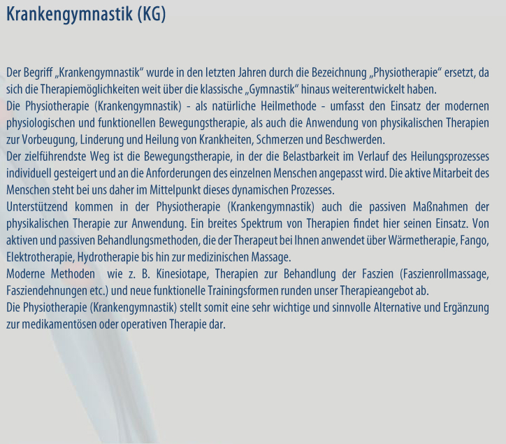 Inhalt Physiotherapie  Krankengymnastik Praxis Florian Geiger