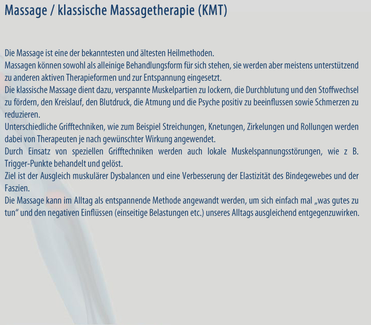 Inhalt Massage klassische Massagetherapie Florian Geiger Schmerztherapie Physiotherapie