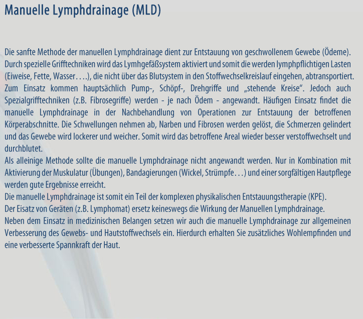 Inhalt Florian Geiger Schmerztherapie PhysiotherapieManuelle Lymphdrainage